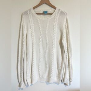 Two Bees Cashmere White Cable Knit Cotton Cashmere Pullover Sweater Size Small